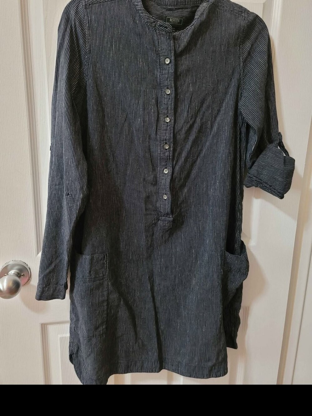 Roots Navy Pinstripe Long Sleeve Tunic Dress